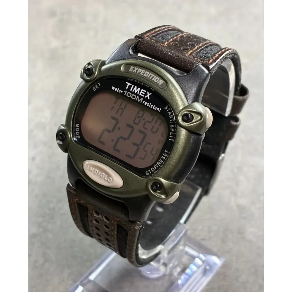 Timex Expedition T48042 Green Digital Watch Men's 100M Indiglo 39mm Excellent